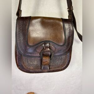 Anna Cainzo Vintage Leather Shoulder Bag Handcrafted Bolivia Brown Crossbody
